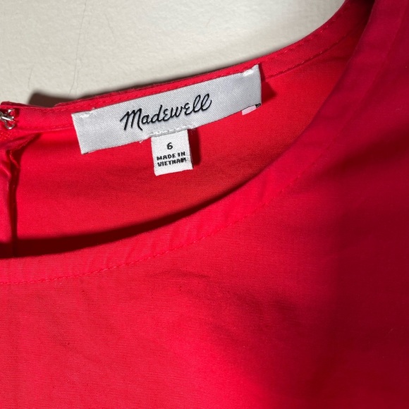 Madewell Poplin Cotton Crewneck Bubble Short Sleeve Mini A-line Dress Sz 6 Red - Picture 8 of 16